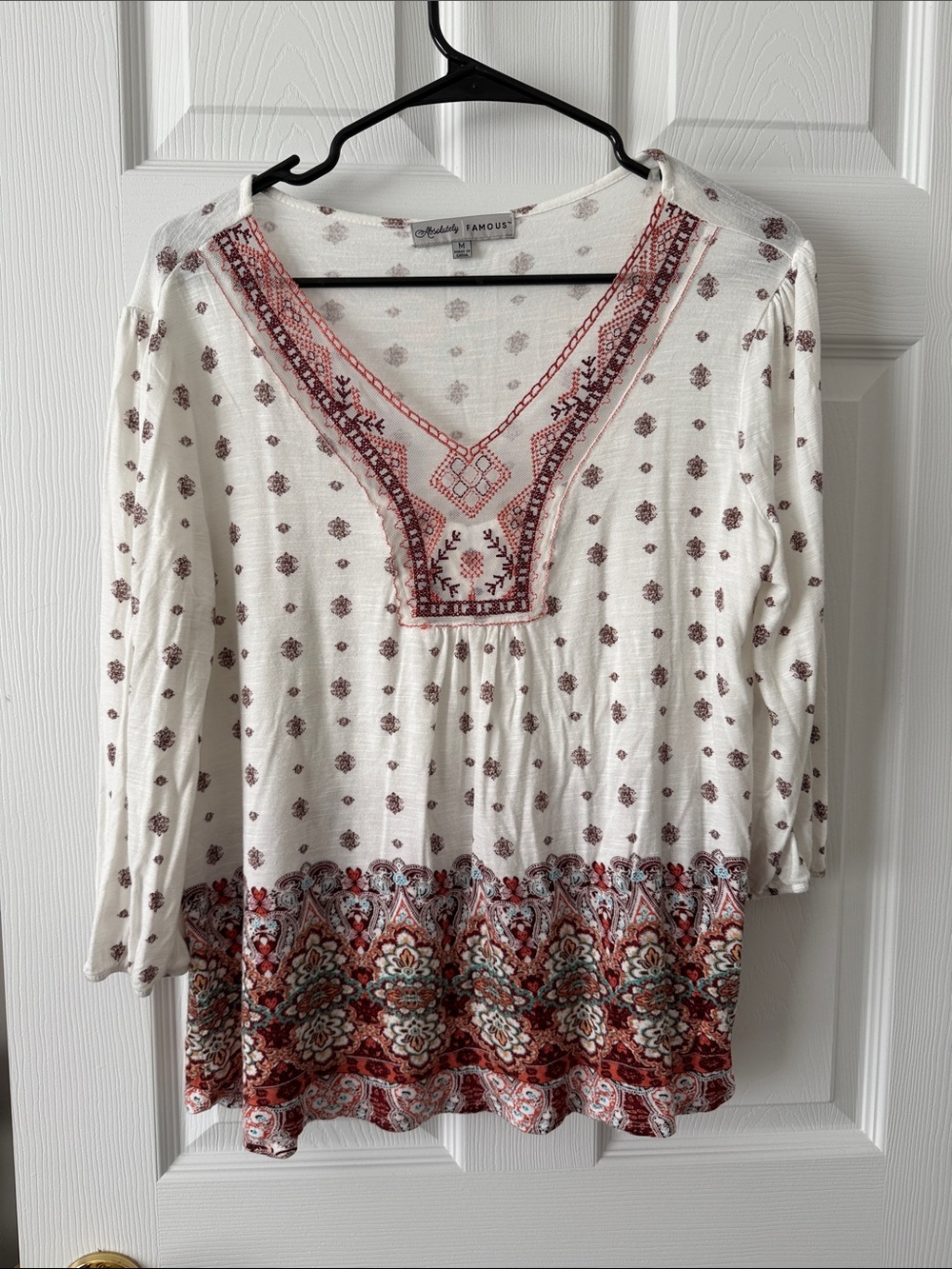 Absolutely Famous White Tunic with Red Paisley Border